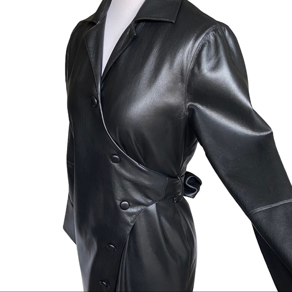 Nanushka Women Black Faux Vegan Leather Long Trench Coat Jacket Sz S - Picture 3 of 13